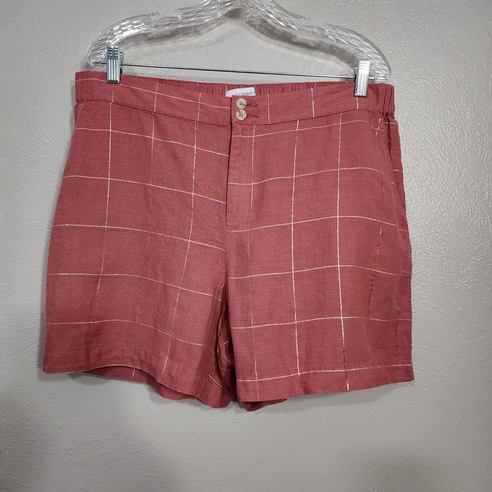 Liz Claiborne Size 14‎ Women's Rose Linen Blend Shorts Windowpane Plaid Summer